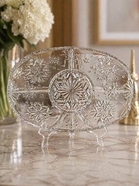 Vintage Anchor Hocking Style Starburst Divided Relish Tray 15” x 9.5” Pressed Gl